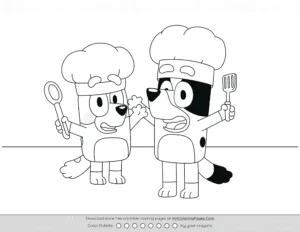 Play Chef With Bluey And Bingo Coloring Page
