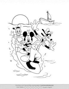 Mickey And Friends Surfboard Coloring Page Coloring Page