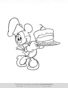 Minnie Mouse With Cakes Coloring Page Coloring Page